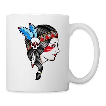 Indian woman face - old school drawing - Mug - white - Right