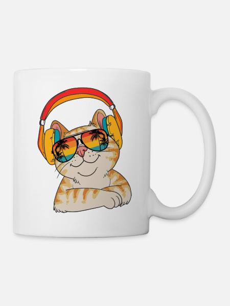 Katzen Katzenfreund Katzengesicht mit Kopfhörer - Tasse - Weiß