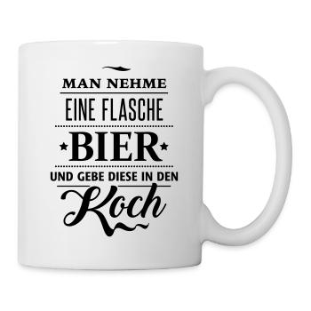 Bierflasche Koch Rezept Küche Grillabend Fleisch - Tasse - Weiß - Rechts
