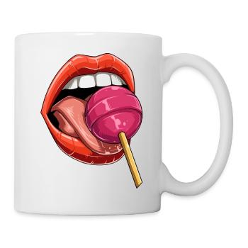 Kussmund Lutscher Lollipop Süßigkeiten - Tasse - Weiß - Rechts