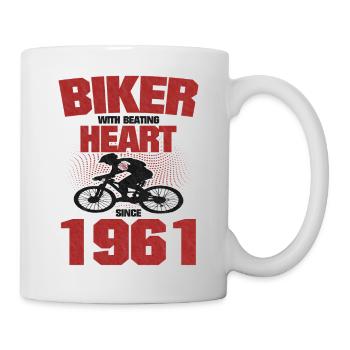 Cycliste Avec Coeur Battant Né en 1961 - Mug blanc - blanc - Droite