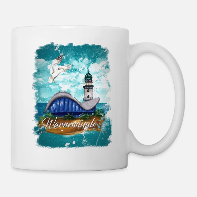 Warnemünde teapot and lighthouse with seagull - Mug - white