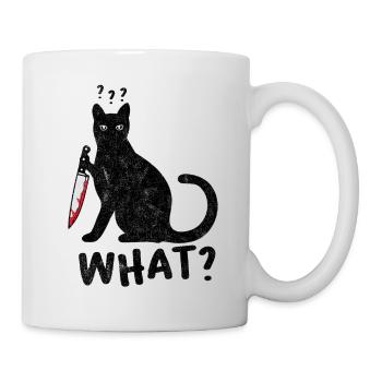 Cat What? Funny Black Cat With knife, Halloween - Mug - white - Right
