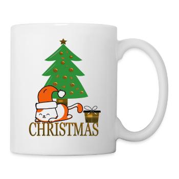 Lustige Weihnachtskatze - Tasse - Weiß - Rechts