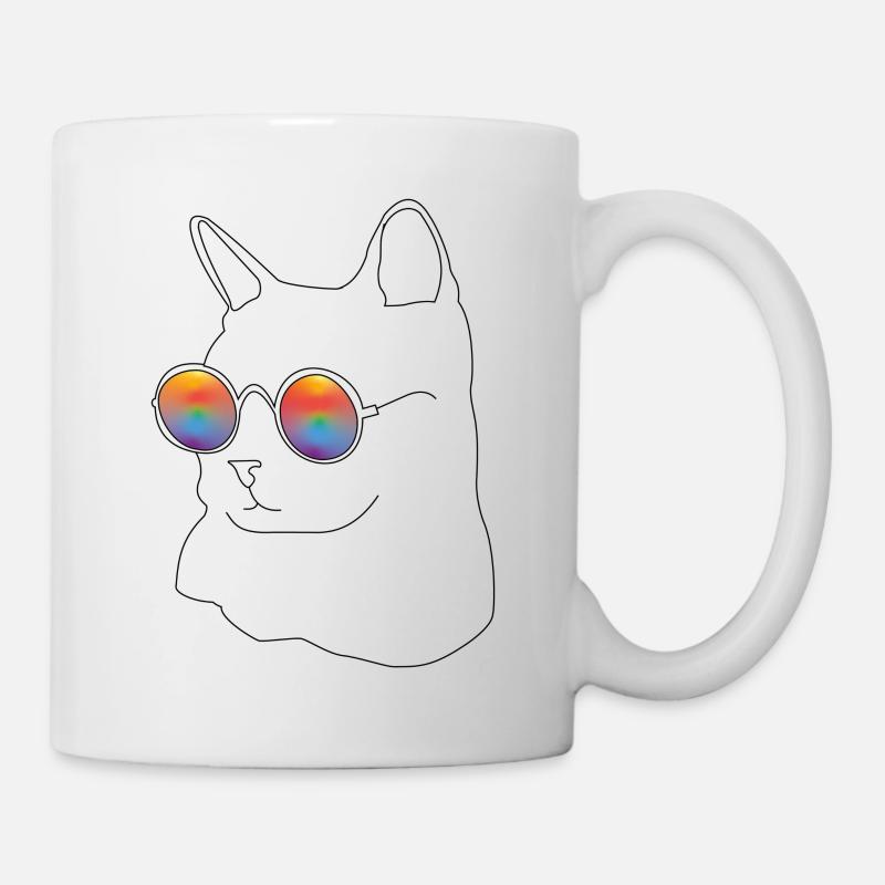 Minimalist line Katze pride LGBT cat rainbow gay - Tasse - Weiß