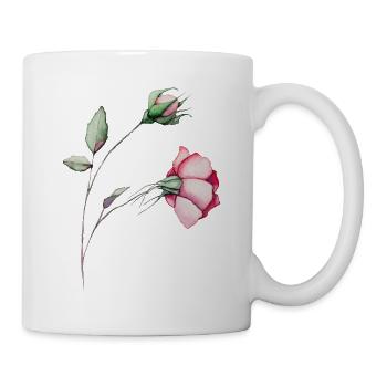 Handgemalte Aquarell Blume, Blumen, Wasserfarben - Tasse - Weiß - Rechts