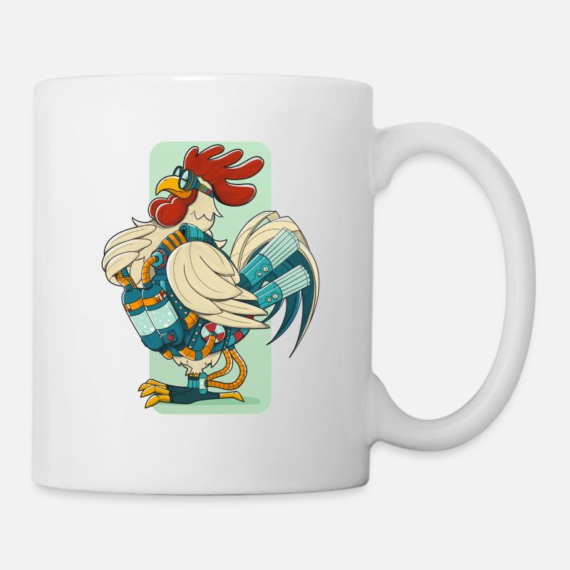 Steampunk Rooster (white circumference) - Mug - white