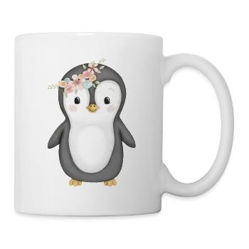 süßer Pinguin mit Blumenkranz - Tasse - Weiß - Rechts