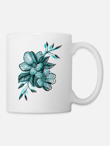 blue flowers - Mug - white
