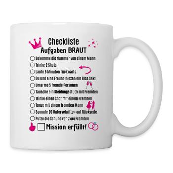 Checkliste Junggesellin Braut JGA - Tasse - Weiß - Rechts