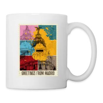 Madrid Spain City Skyline Stamp Colorful - Mug - white - Right