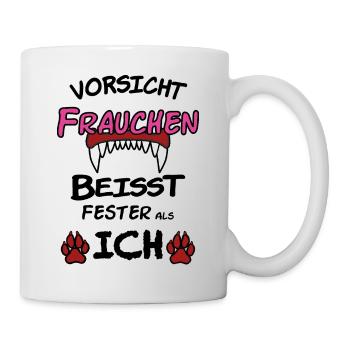 Frauchen Hund Vorsicht beisst - Tasse - Weiß - Rechts