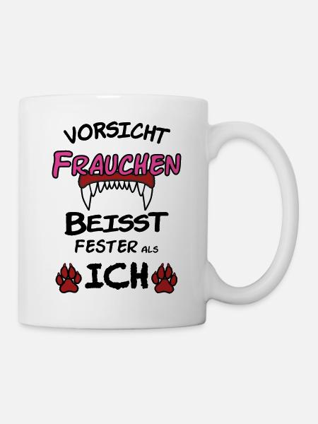 Frauchen Hund Vorsicht beisst - Tasse - Weiß