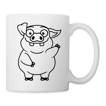 Comic waving funny pig - Mug - white - Right