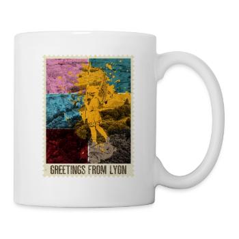 Lyon France Ville Skyline Timbre Coloré - Mug blanc - blanc - Droite
