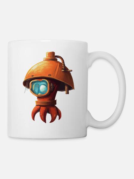 Rote kleine Krake Oktopus mit Helm Geschenkidee - Tasse - Weiß