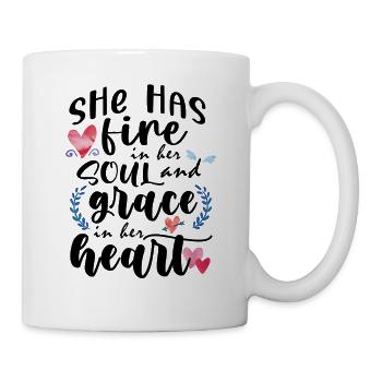 she has fire in her soul and grace in her heart - Mug - white - Right