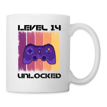 Level 14 Unlocked Zocker Gamer Geburtstag Gaming - Tasse - Weiß - Rechts