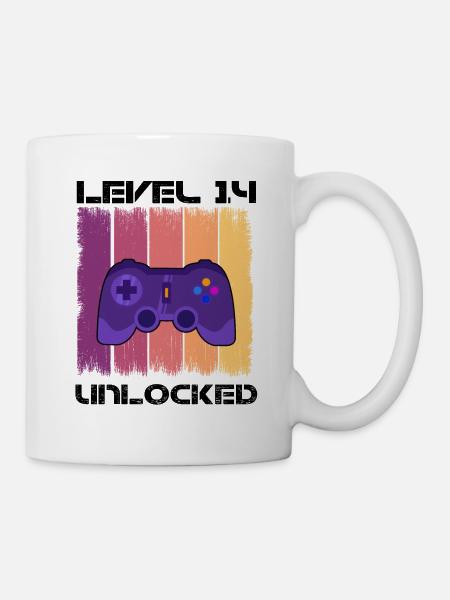 Level 14 Unlocked Zocker Gamer Geburtstag Gaming - Tasse - Weiß