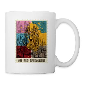 Barcelona Spanien Stadt Skyline Briefmarke Bunt - Tasse - Weiß - Rechts