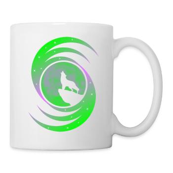 Der Wolf heult den Mond in der Galaxie an - Grün - Tasse - Weiß - Rechts