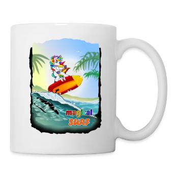 Unicorn magical foil surf - Unicorn on surfboard - Mug - white - Right