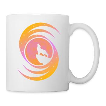 Der Wolf heult den Mond an - Orange - Tasse - Weiß - Rechts