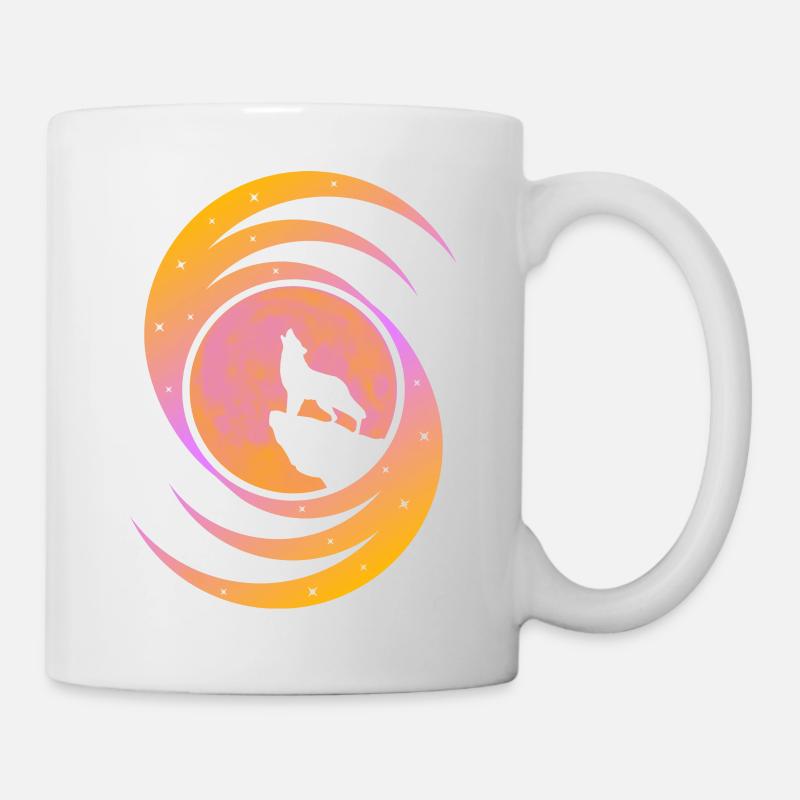 Le loup hurlant sur la Lune - Orange - Mug blanc - blanc