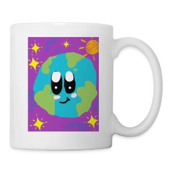 Lustiges Bild, Happy Earth - Tasse - Weiß - Rechts
