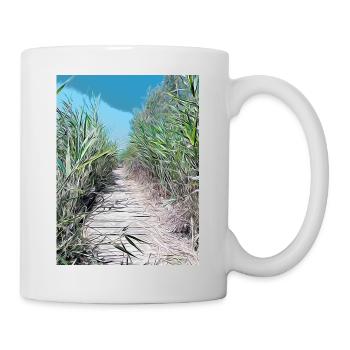Zeichnung der Provence - Holzponton und Schilf - Tasse - Weiß - Rechts