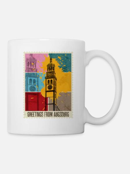 Augsburg Deutschland Stadt Skyline Briefmarke Bunt - Tasse - Weiß
