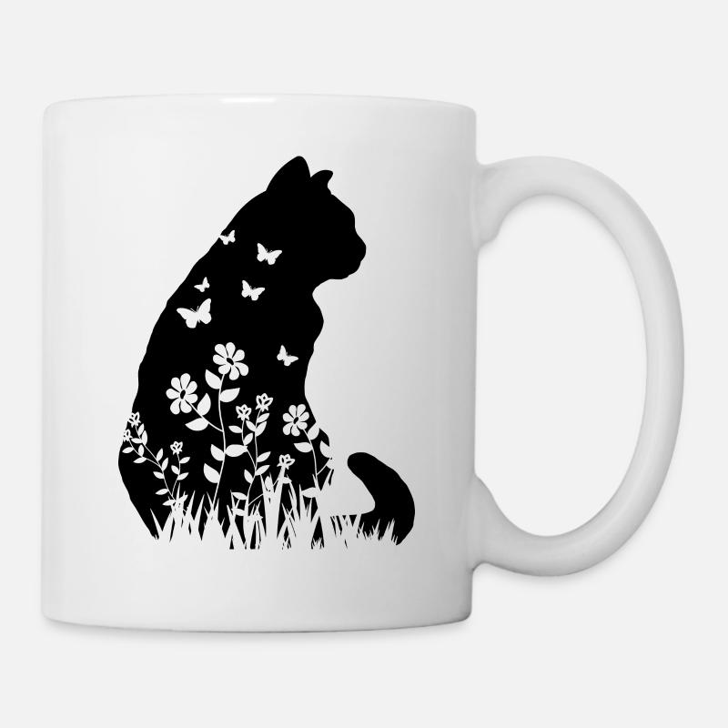 Nette Katze Blumenmuster Silhouette Katze Liebhaber Geschenk - Tasse - Weiß