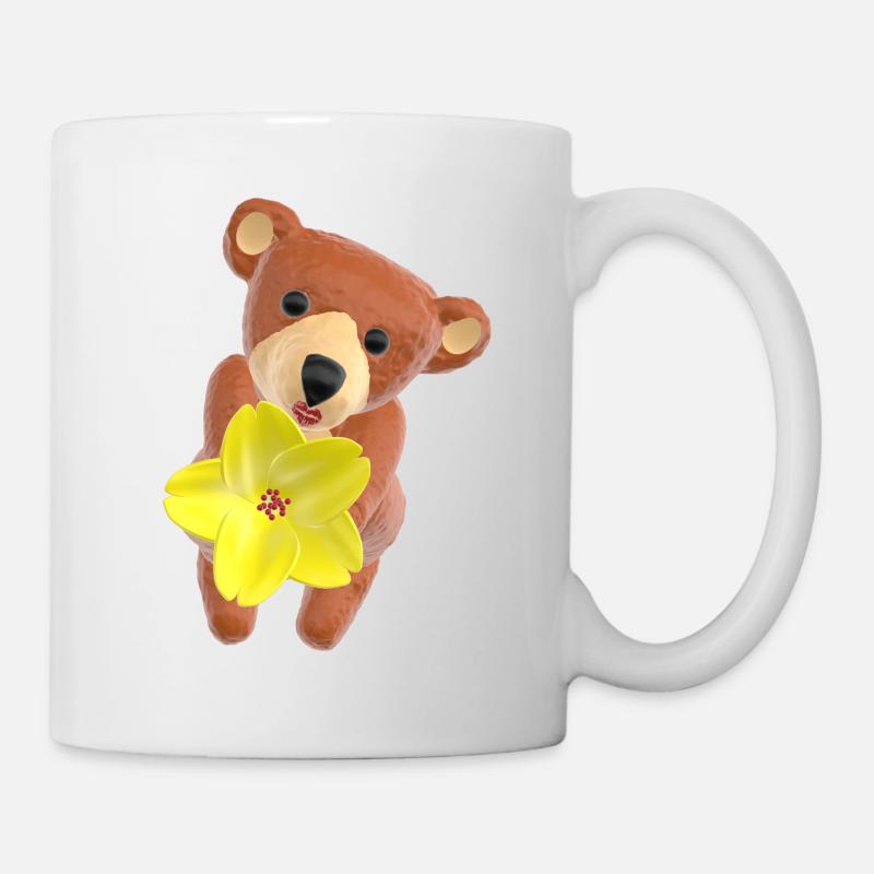 Teddy mit Blume und Kussmund 3D - Tasse - Weiß