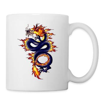 Chinesischer Drache Blau mit Feuer - Tasse - Weiß - Rechts