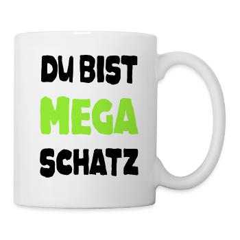 Spruch Mega Schatz Liebling Pärchen Liebe Super - Tasse - Weiß - Rechts