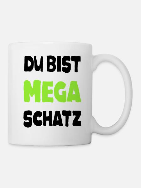 Spruch Mega Schatz Liebling Pärchen Liebe Super - Tasse - Weiß