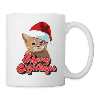 Weihnachtsgeschenk süß lustig Katze Weihnachtsmann Hut Frohe Weihnachten - Tasse - Weiß - Rechts