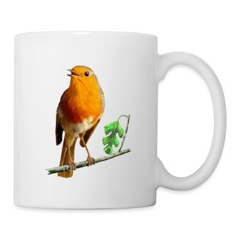 EUROPÄISCHE ROTKEHLCHENMALEREI - EUROPÄISCHE GARTENVÖGEL, - Tasse - Weiß - Rechts