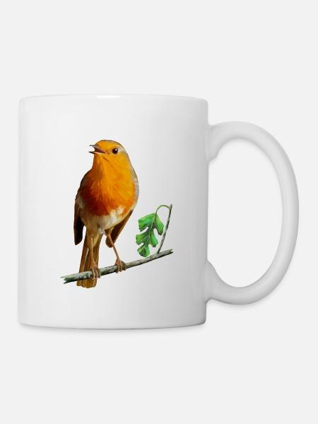 EUROPÄISCHE ROTKEHLCHENMALEREI - EUROPÄISCHE GARTENVÖGEL, - Tasse - Weiß