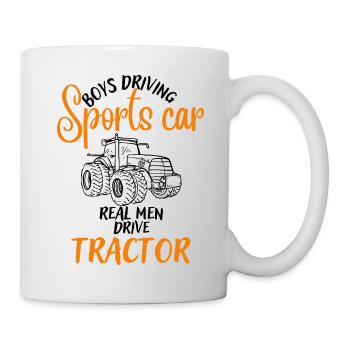 Jungs fahren Sportwagen Männer fahren Traktor - Tasse - Weiß - Rechts