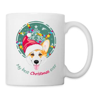 Joyeux corgi gallois au chapeau du Père Noël - Mug blanc - blanc - Droite