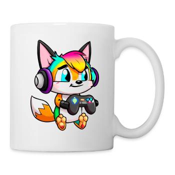 00251 süßer Fuchs mit Headset und Controller - Tasse - Weiß - Rechts