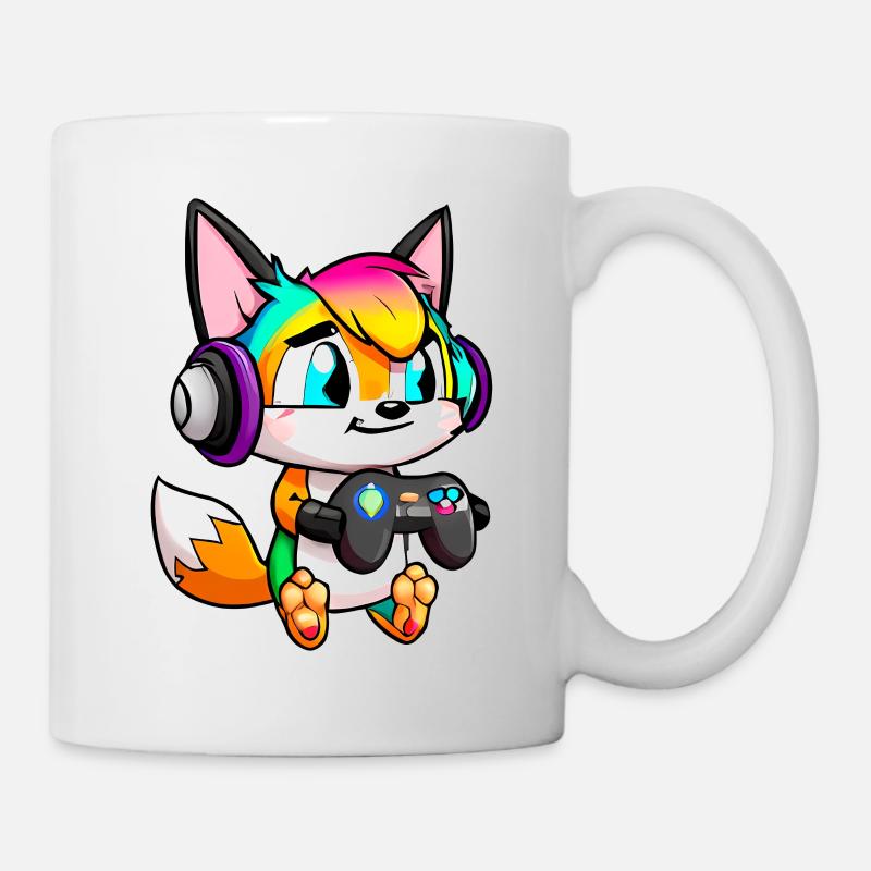 00251 süßer Fuchs mit Headset und Controller - Tasse - Weiß