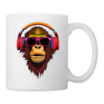 Singe réfrigéré avec écouteurs et bri soleil - Mug blanc - blanc - Droite