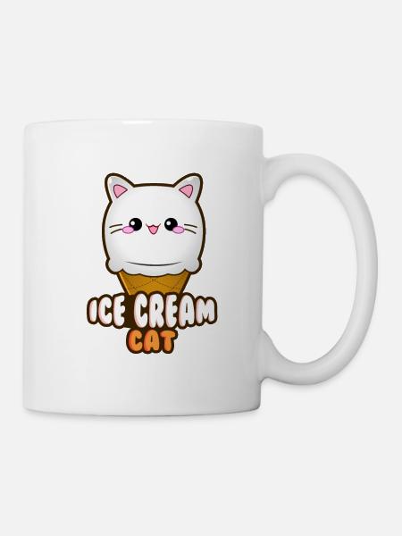 Ice Cream Cat Ice Cream Ice Cat Vanille Ice Cream Ball - Mok - wit