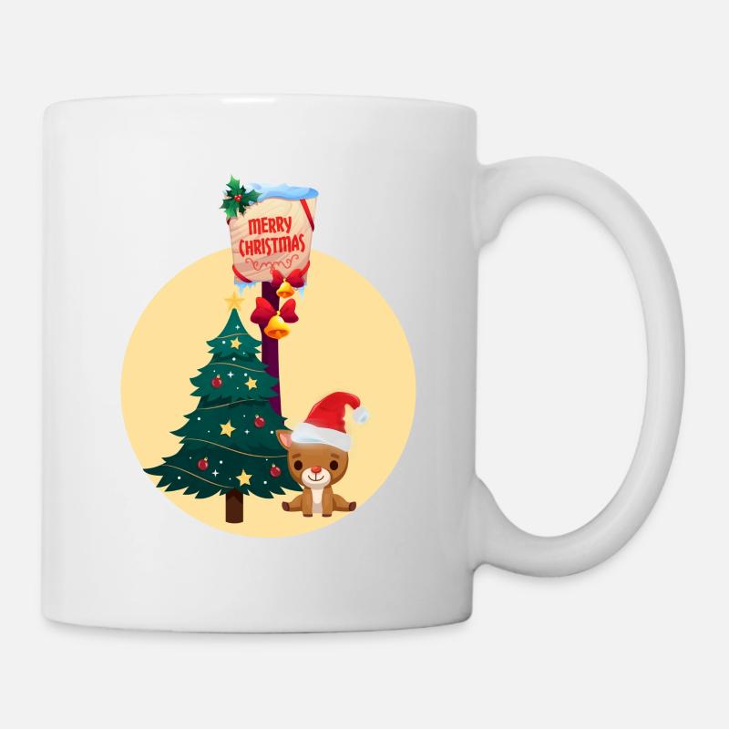 Christmas with reindeer and Christmas tree - Mug - white