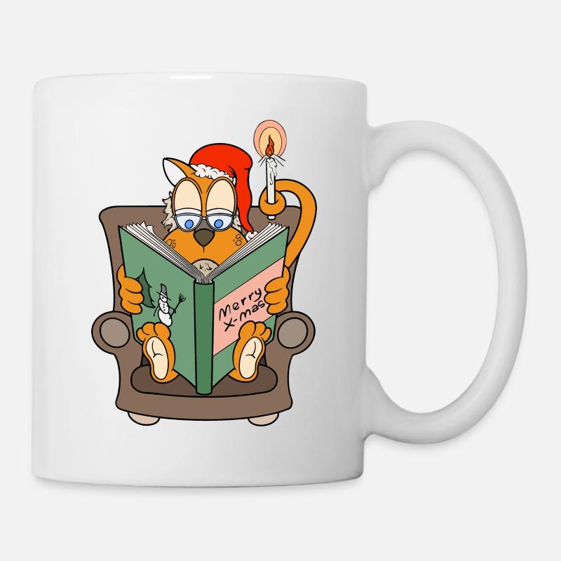 Weihnachtliche Gemütlichkeit mit Katze und Buch - Tasse - Weiß