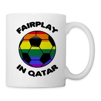 Fairplay in Qatar Katar Boycott Boykott Regenbogen - Tasse - Weiß - Rechts
