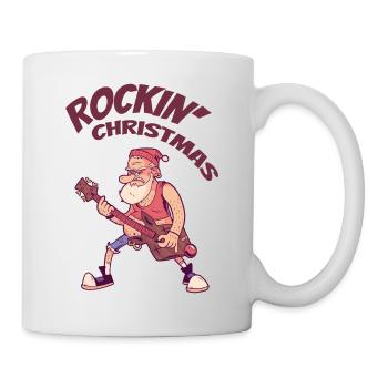 Rockige Weihnachten, Weihnachtsmann mit Gitarre - Tasse - Weiß - Rechts