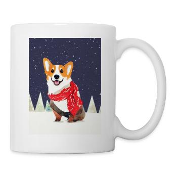 Corgi mit rot-weißem Weihnachtsschal - Tasse - Weiß - Rechts